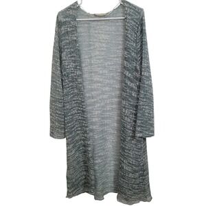 Soft Surroundings Open Front Knit Cardigan Sweater Blue White Ombre Pattern